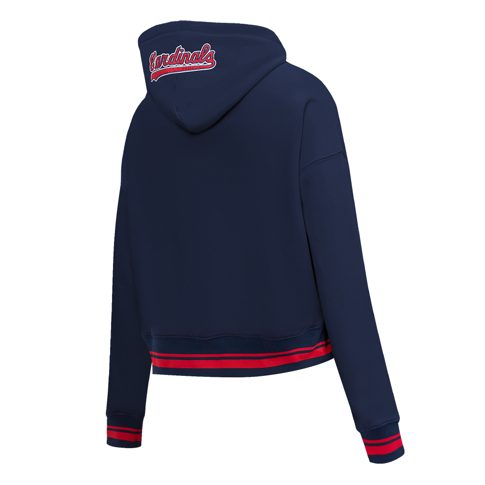 Pro Standard Women's MLB St. Louis Cardinals Mashup Rib Cropped Fleece PO Hoodie - Navy/Red - NAVY/RED Thumbnail View 4