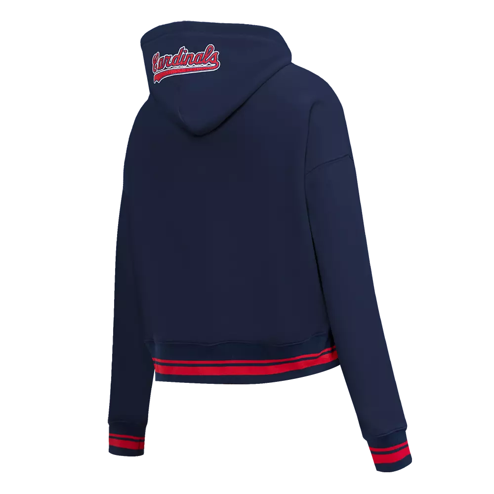 Pro Standard Women's MLB St. Louis Cardinals Mashup Rib Cropped Fleece PO Hoodie - Navy/Red - NAVY/RED