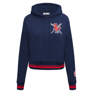Pro Standard Women's MLB St. Louis Cardinals Mashup Rib Cropped Fleece PO Hoodie -Navy/Red