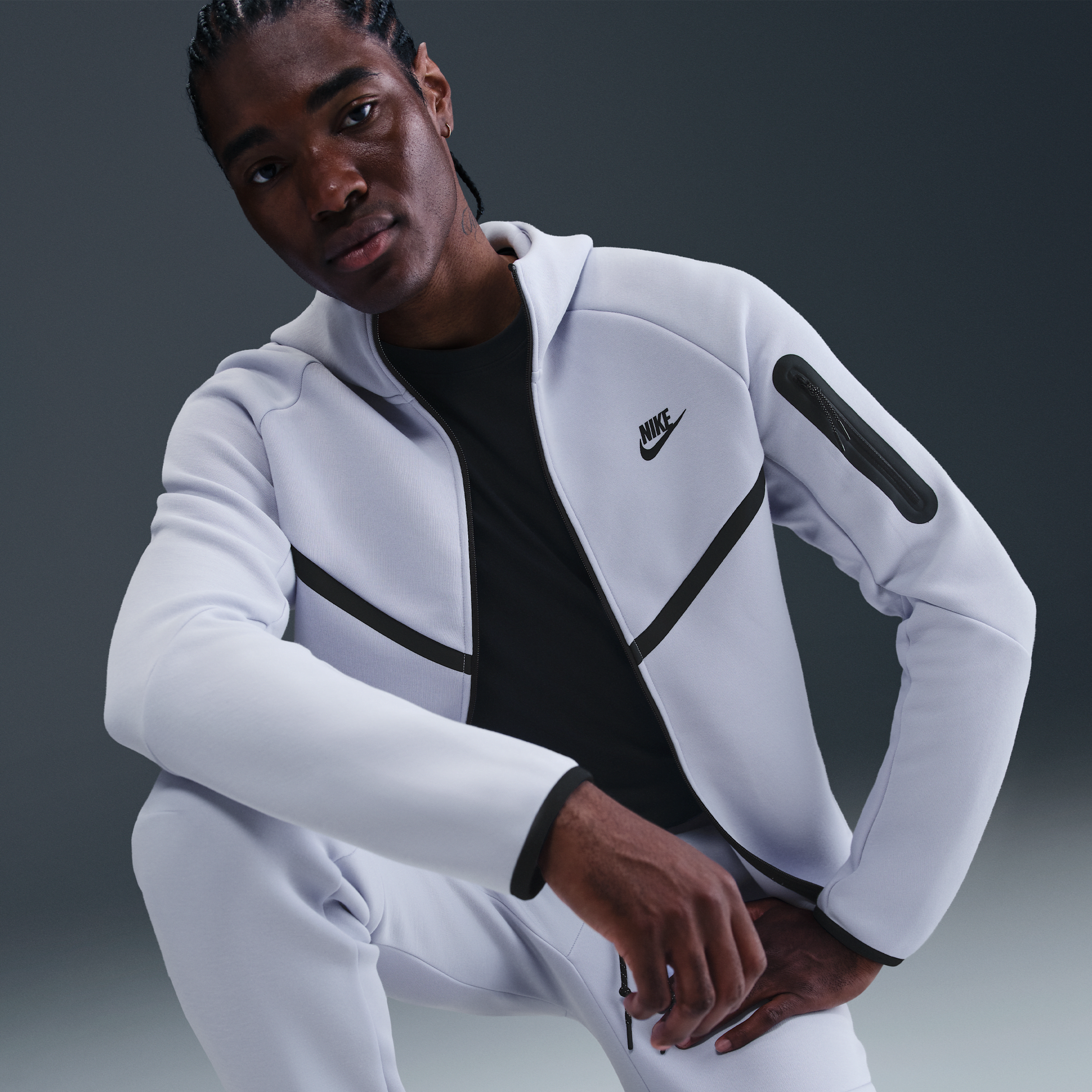 Nike Men's Tech Fleece Windrunner Full-Zip Jacket - White - GREY Thumbnail View 3