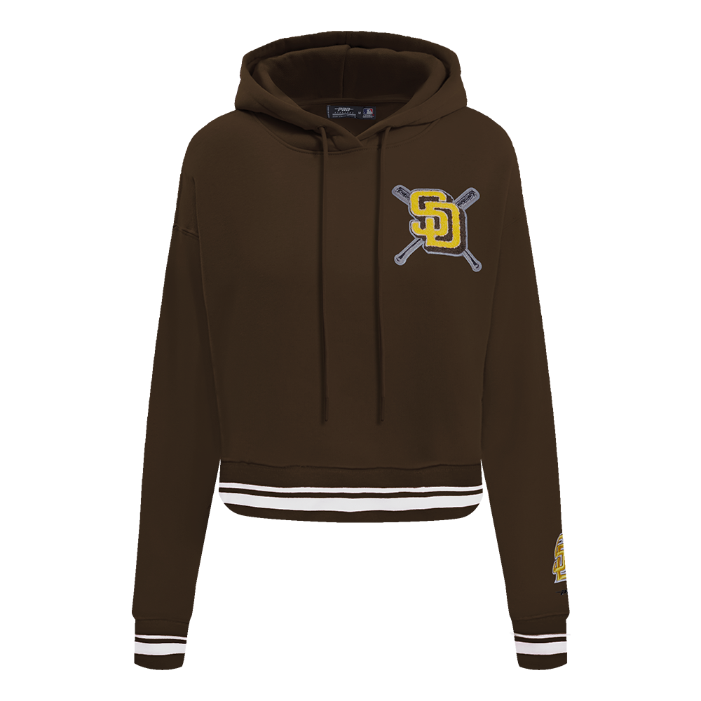 Pro Standard Women's MLB San Diego Padres Mashup Rib Cropped Fleece PO Hoodie - Brown - BROWN Thumbnail View 1