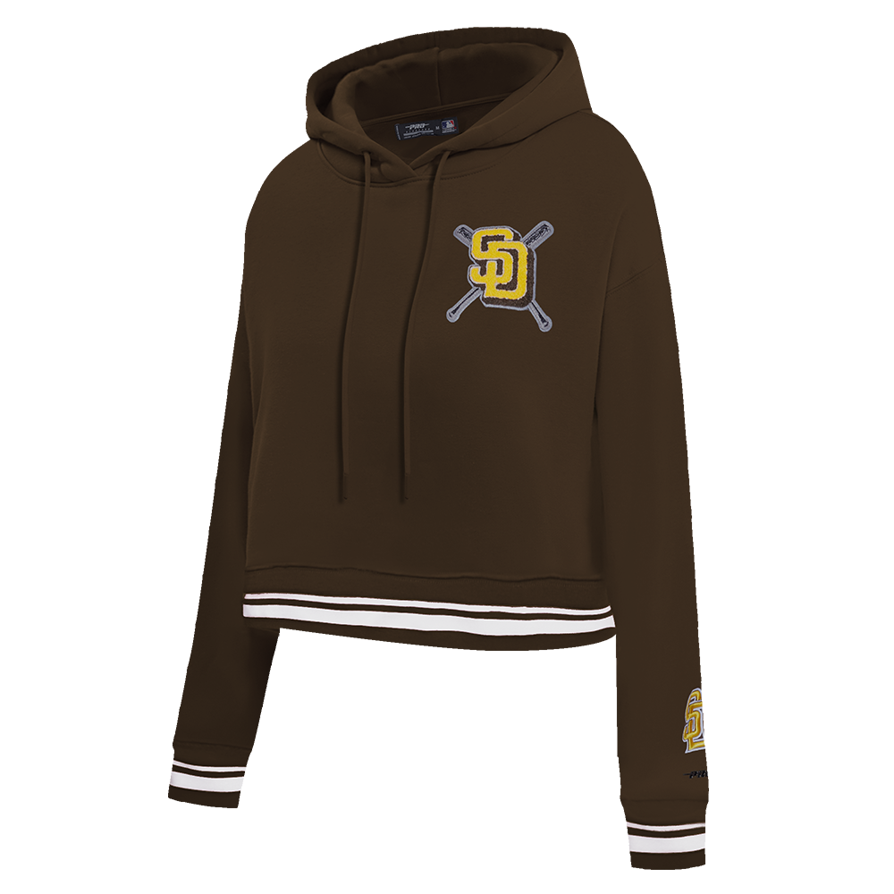 Pro Standard Women's MLB San Diego Padres Mashup Rib Cropped Fleece PO Hoodie -Brown - BROWN Thumbnail View 3