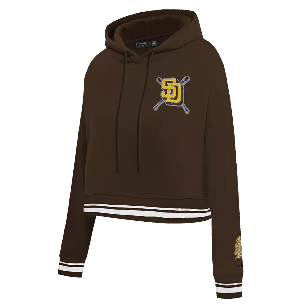 Pro Standard Women's MLB San Diego Padres Mashup Rib Cropped Fleece PO Hoodie -Brown - BROWN