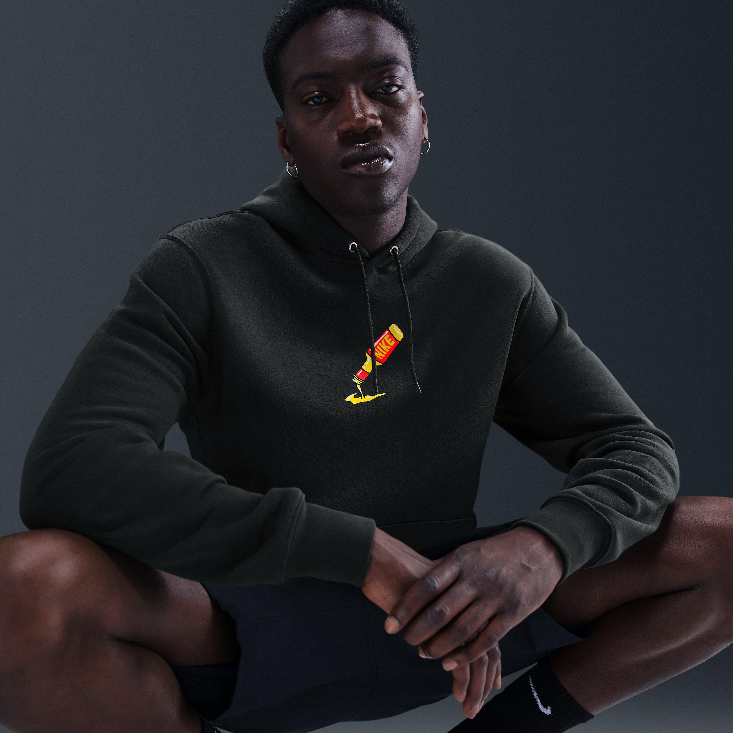 Nike Men's Sportswear Club Sole Food Pullover Fleece Hoodie -Black - BLACK Thumbnail View 3