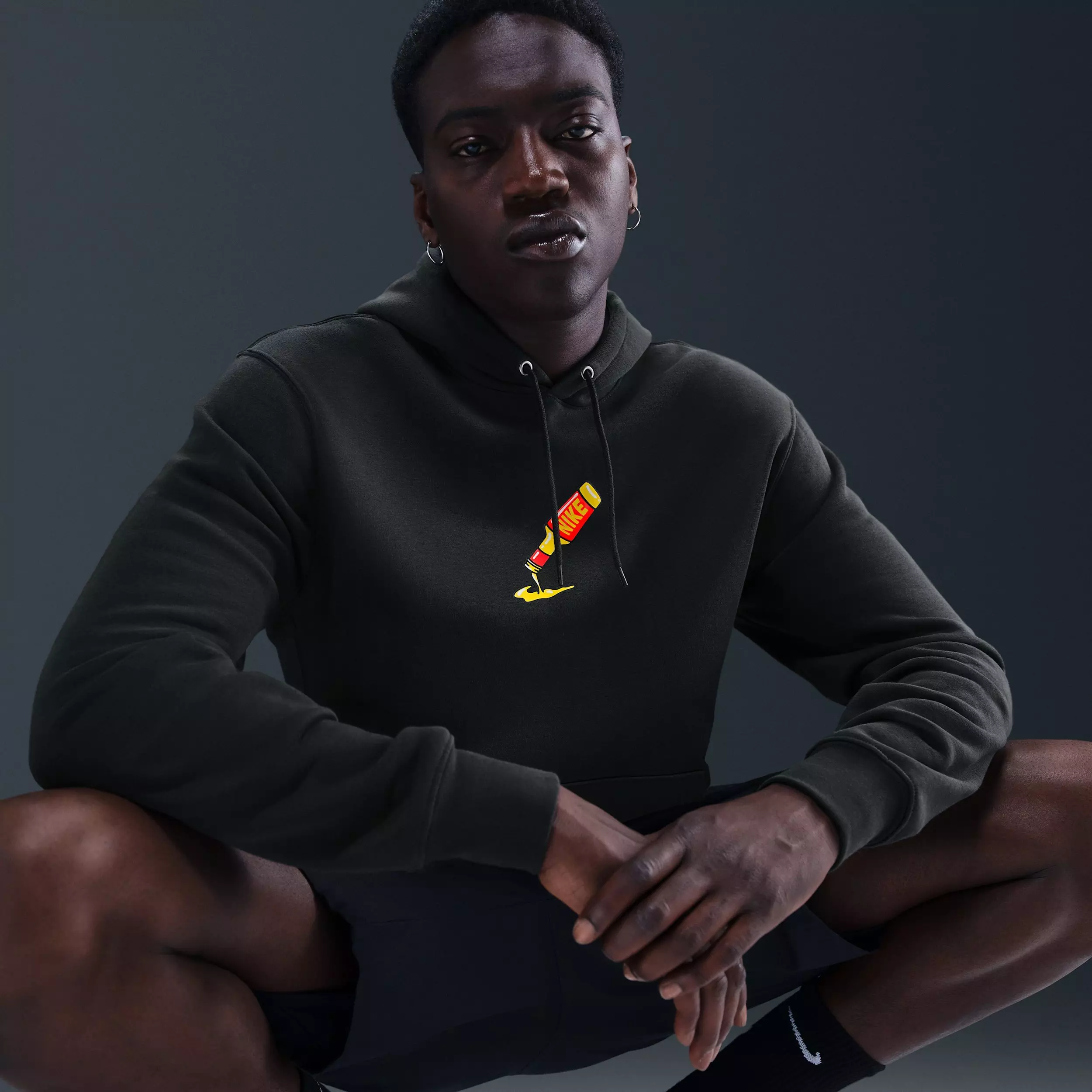 Nike Men's Sportswear Club Sole Food Pullover Fleece Hoodie -Black - BLACK