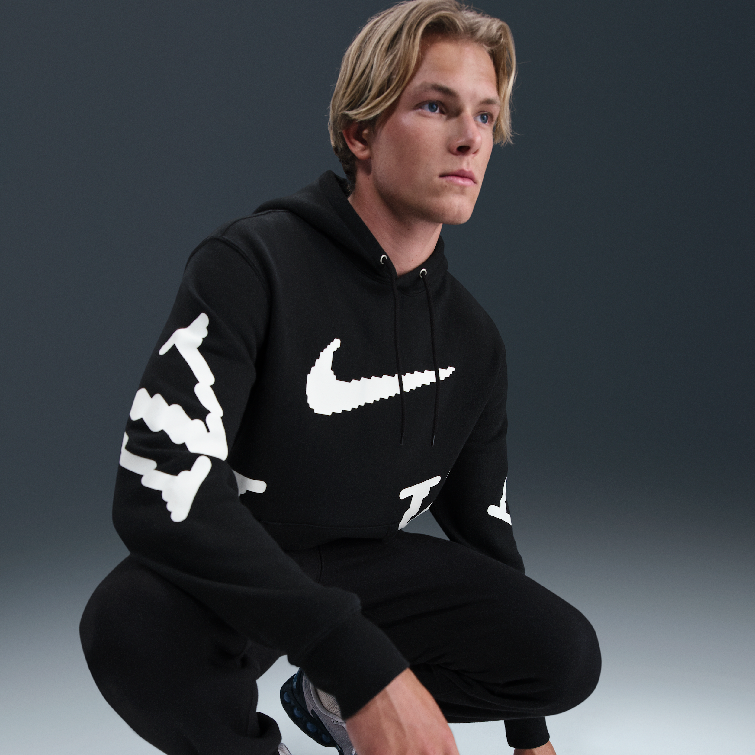 Nike Men's Sportswear Club BB Graphic Neo Varsity Hoodie - Black - BLACK Thumbnail View 3