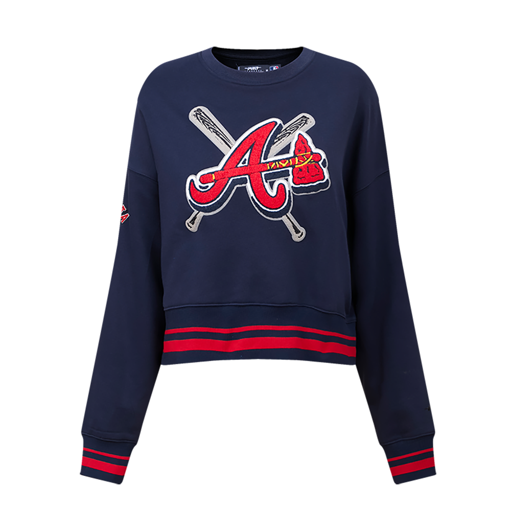 Pro Standard Women's MLB Atlanta Braves Mashup Rib Fleece Crewneck - Navy/Red - NAVY/RED Thumbnail View 1