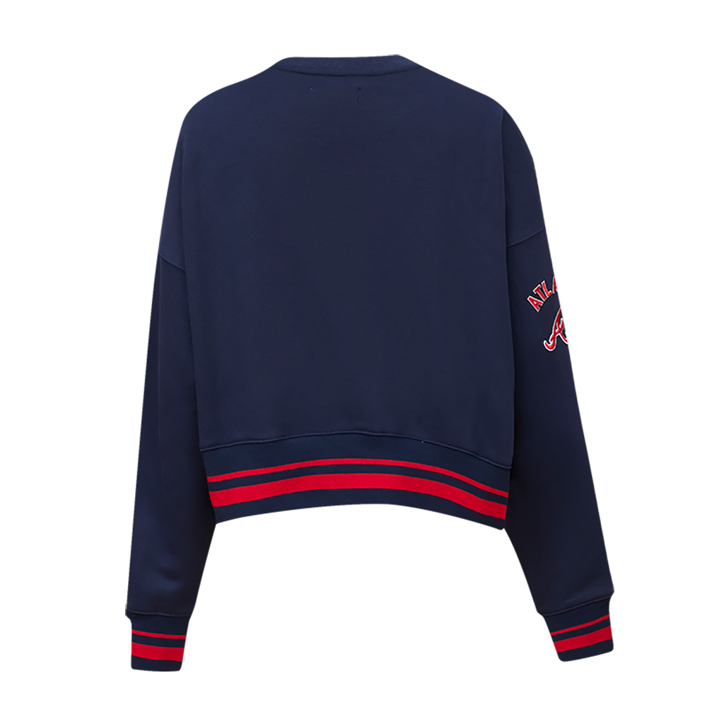 Pro Standard Women's MLB Atlanta Braves Mashup Rib Fleece Crewneck - Navy/Red - NAVY/RED Thumbnail View 2