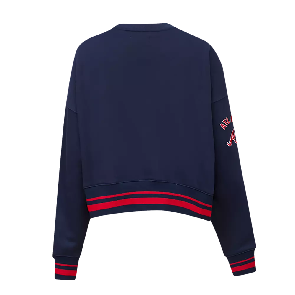 Pro Standard Women's MLB Atlanta Braves Mashup Rib Fleece Crewneck -Navy/Red - NAVY/RED
