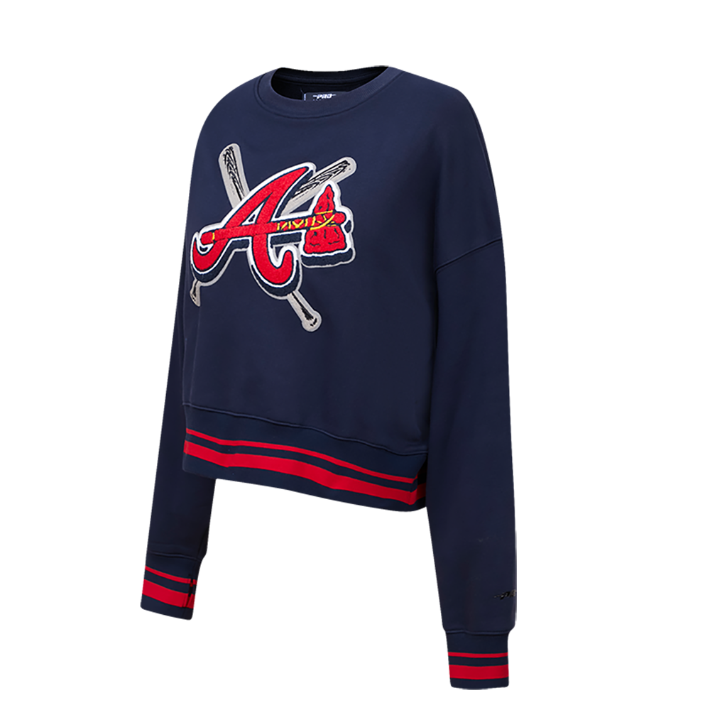 Pro Standard Women's MLB Atlanta Braves Mashup Rib Fleece Crewneck - Navy/Red - NAVY/RED Thumbnail View 3