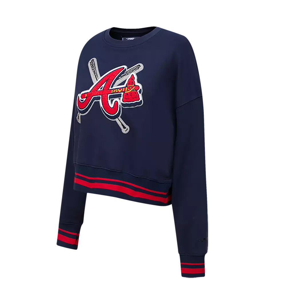 Pro Standard Women's MLB Atlanta Braves Mashup Rib Fleece Crewneck -Navy/Red - NAVY/RED