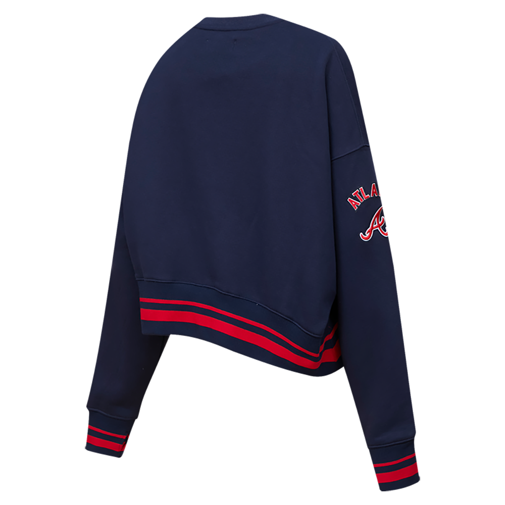 Pro Standard Women's MLB Atlanta Braves Mashup Rib Fleece Crewneck - Navy/Red - NAVY/RED Thumbnail View 4