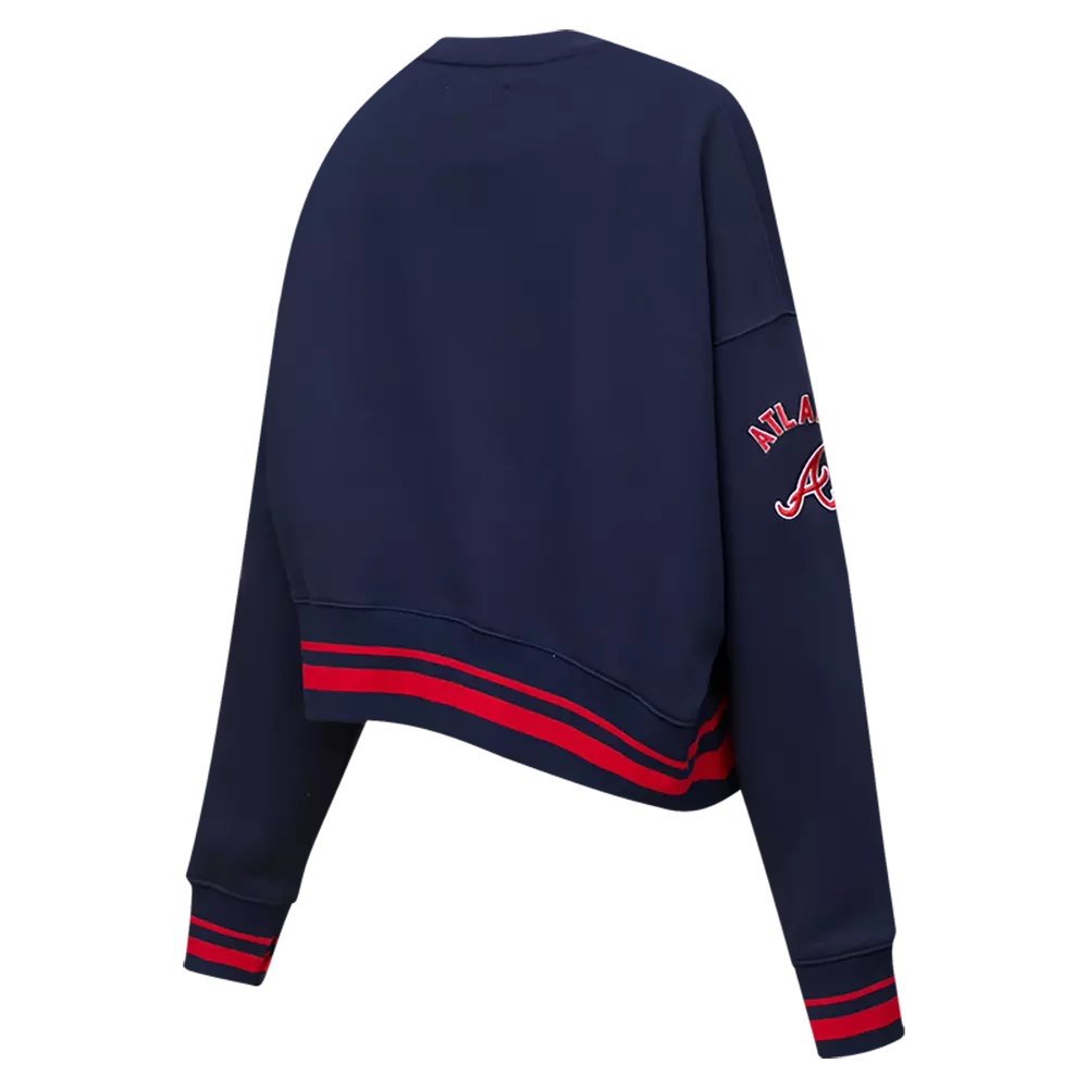 Pro Standard Women's MLB Atlanta Braves Mashup Rib Fleece Crewneck -Navy/Red - NAVY/RED