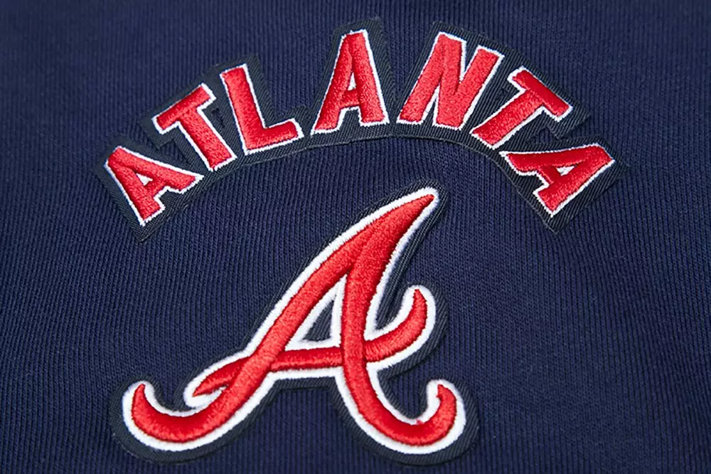 Pro Standard Women's MLB Atlanta Braves Mashup Rib Fleece Crewneck - Navy/Red - NAVY/RED