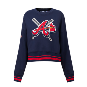 Pro Standard Women's MLB Atlanta Braves Mashup Rib Fleece Crewneck -Navy/Red