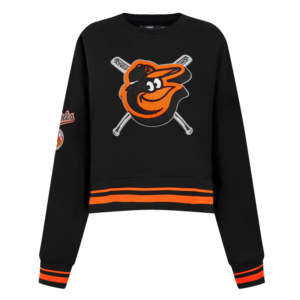 Pro Standard Women's MLB Baltimore Orioles Mashup Rib Fleece Crewneck -Black/Orange - BLACK/ORANGE Thumbnail View 1