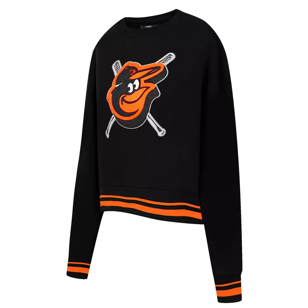 Pro Standard Women's MLB Baltimore Orioles Mashup Rib Fleece Crewneck - Black/Orange - BLACK/ORANGE