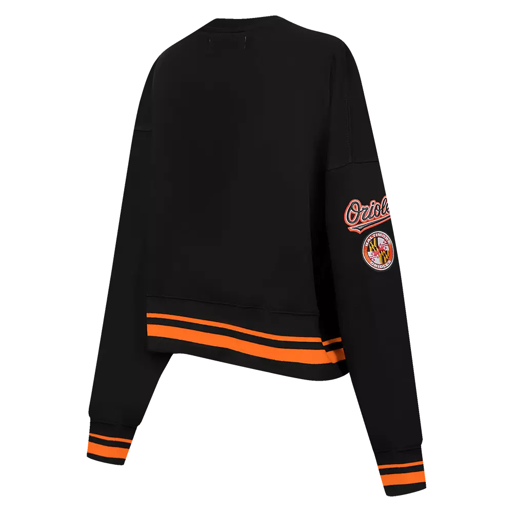 Pro Standard Women's MLB Baltimore Orioles Mashup Rib Fleece Crewneck -Black/Orange - BLACK/ORANGE