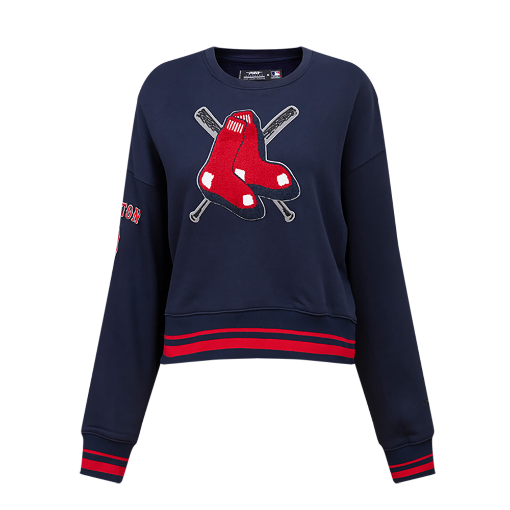 Pro Standard Women's MLB Boston Red Sox Mashup Rib Fleece Crewneck -Navy/Red - NAVY/RED Thumbnail View 1