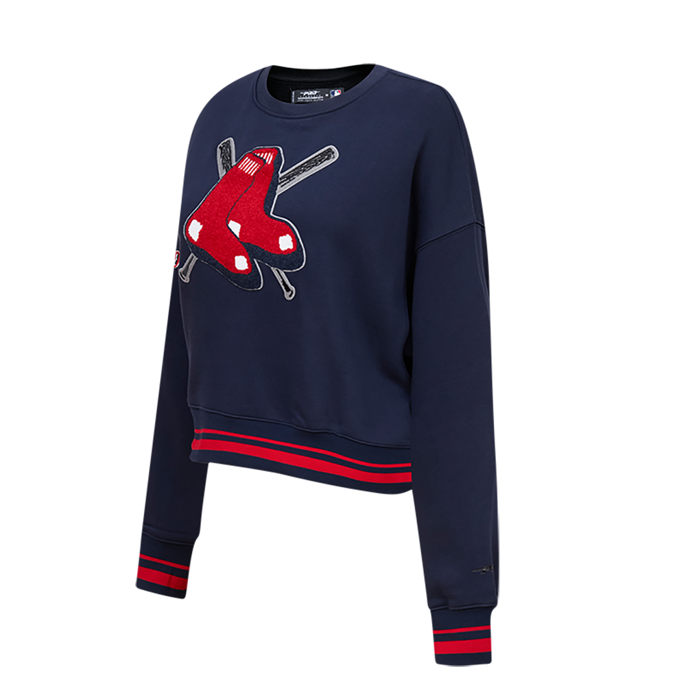 Pro Standard Women's MLB Boston Red Sox Mashup Rib Fleece Crewneck -Navy/Red - NAVY/RED Thumbnail View 3