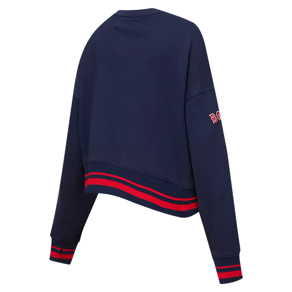 Pro Standard Women's MLB Boston Red Sox Mashup Rib Fleece Crewneck -Navy/Red - NAVY/RED