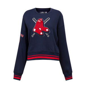 Pro Standard Women's MLB Boston Red Sox Mashup Rib Fleece Crewneck -Navy/Red