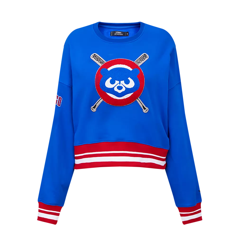Pro Standard Women's MLB Chicago Cubs Mashup Rib Fleece Crewneck - Royal/Red - ROYAL/RED