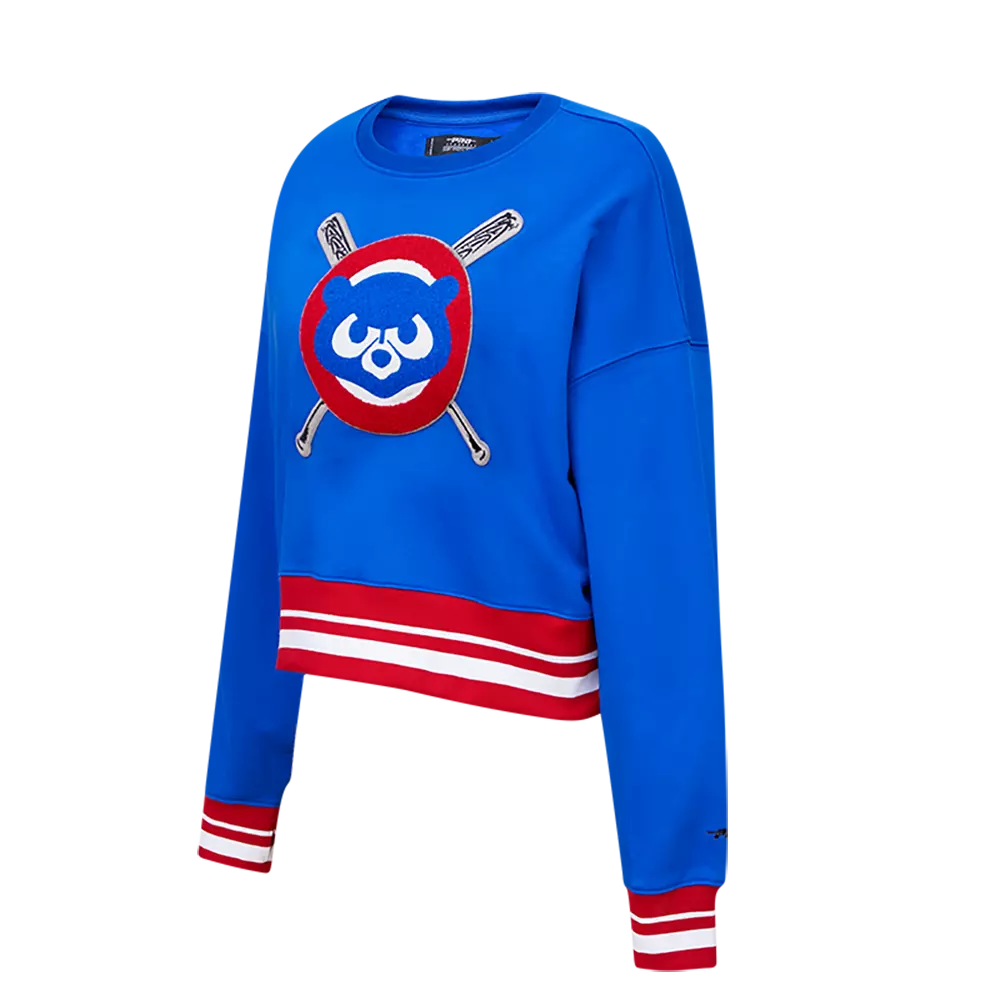 Pro Standard Women's MLB Chicago Cubs Mashup Rib Fleece Crewneck - Royal/Red - ROYAL/RED