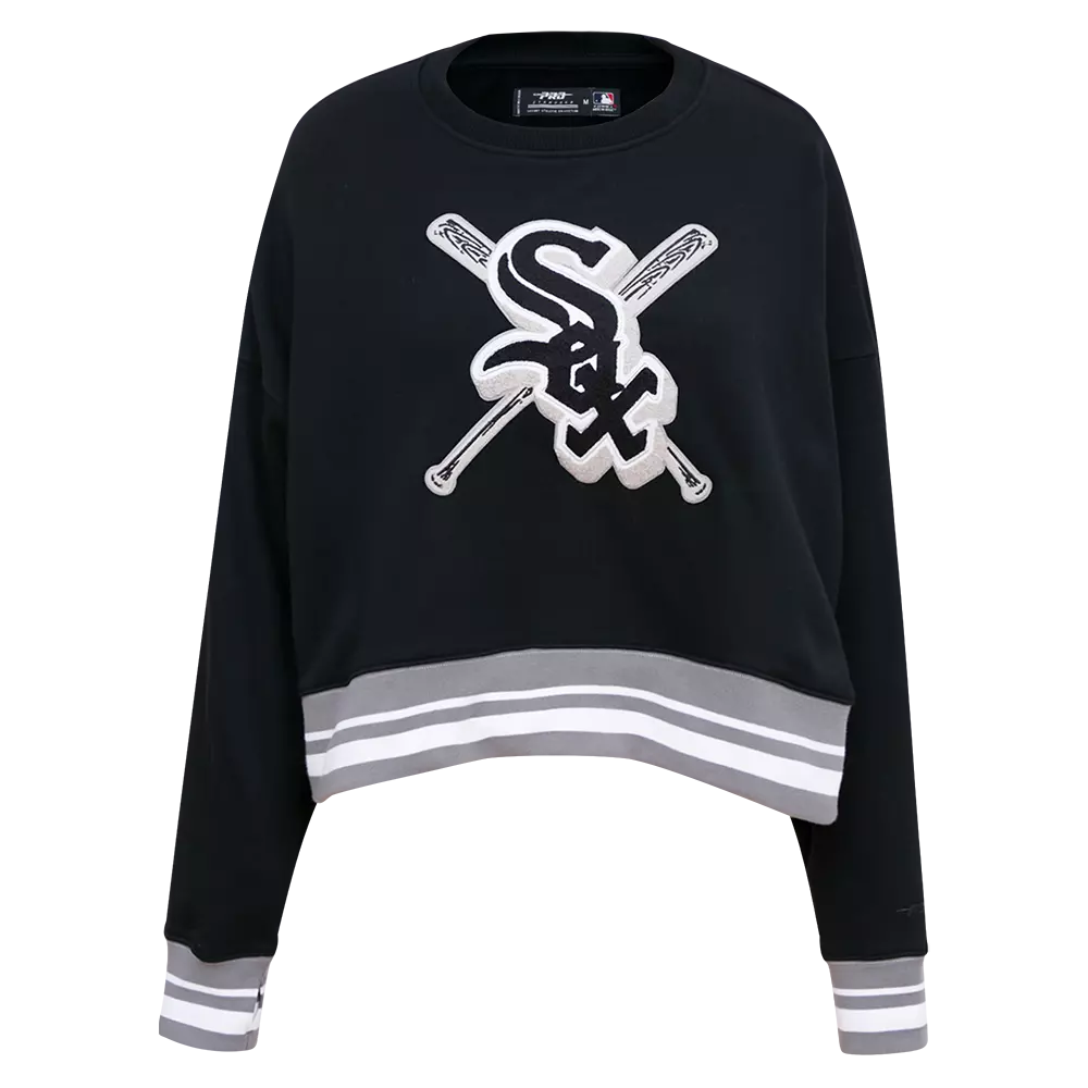 Pro Standard Women's MLB Chicago White Sox Mashup Rib Fleece Crewneck - Black/Grey - BLACK/GREY
