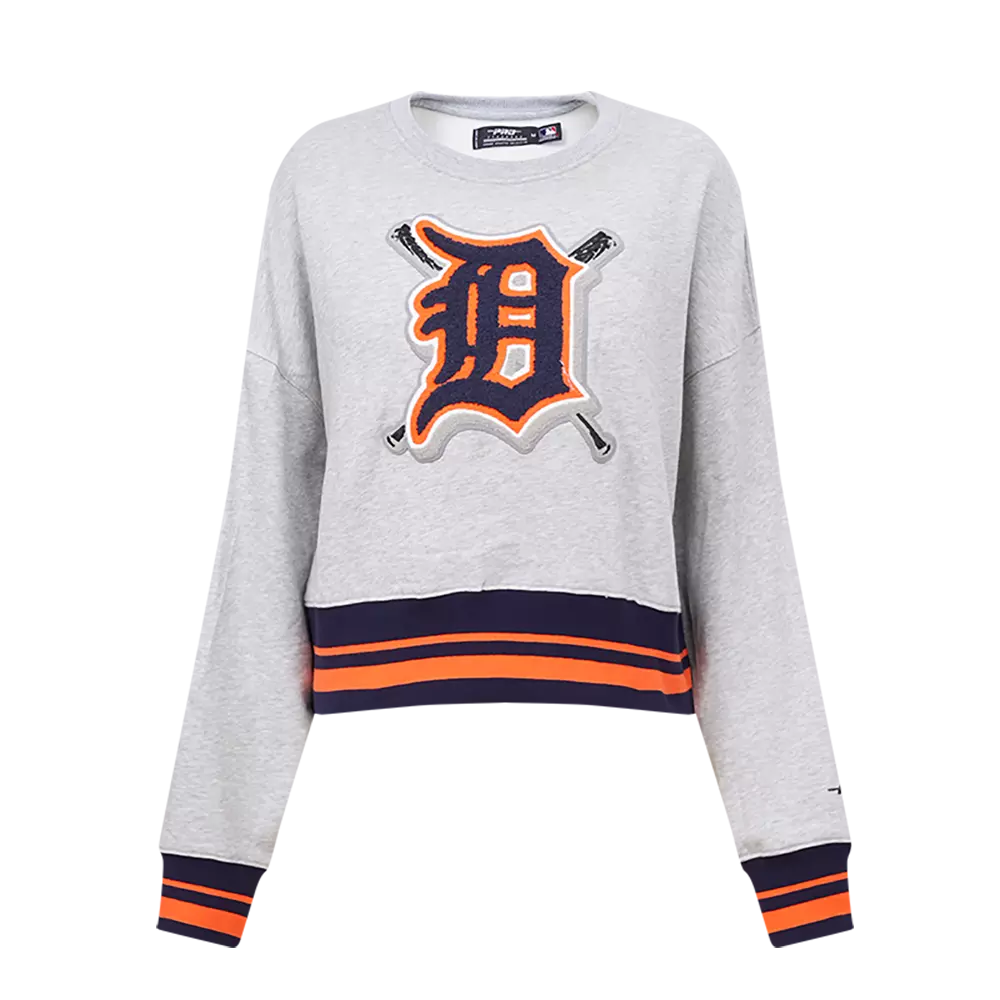 Pro Standard Women's MLB Detroit Tigers Mashup Rib Fleece Crewneck -Grey/Navy - GREY/NAVY