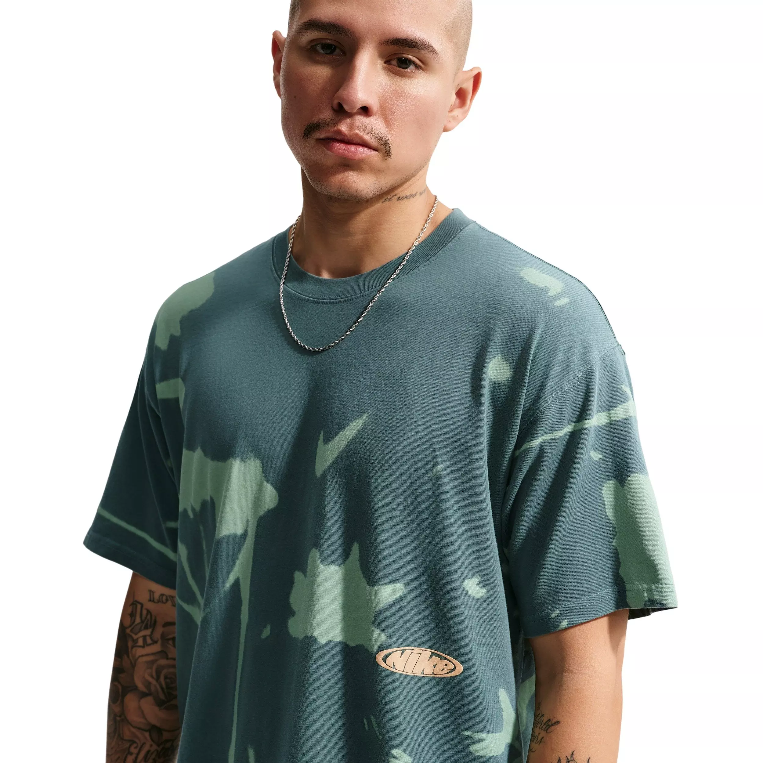 Nike Men's Sportswear LSE Floral Print T-Shirt - MINERAL SLATE/STEAM GREEN