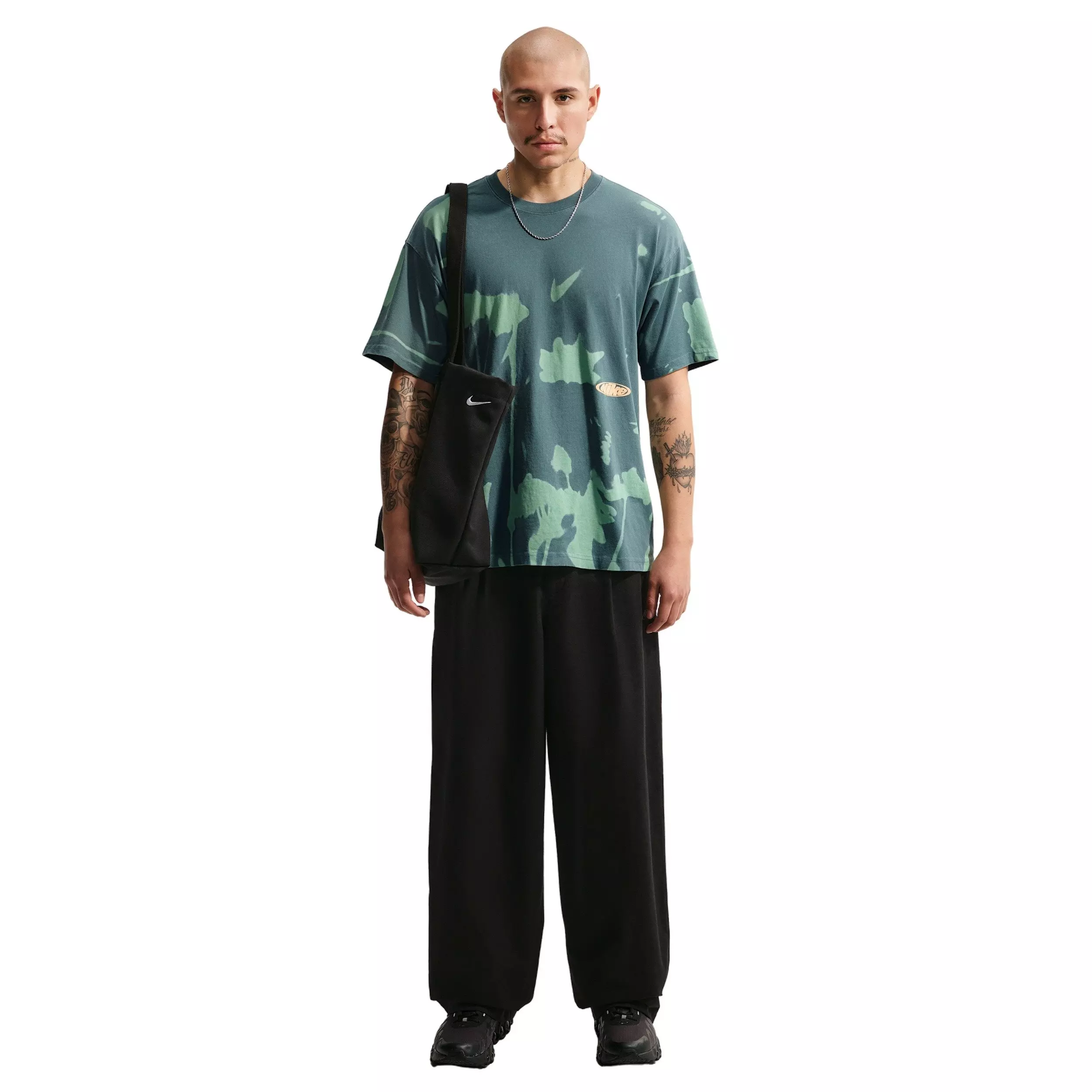 Nike Men's Sportswear LSE Floral Print T-Shirt - MINERAL SLATE/STEAM GREEN