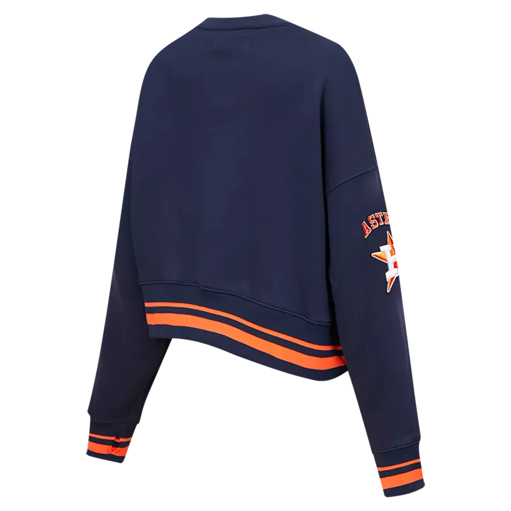 Pro Standard Women's MLB Houston Astros Mashup Rib Fleece Crewneck - Navy/Orange - NAVY/ORANGE