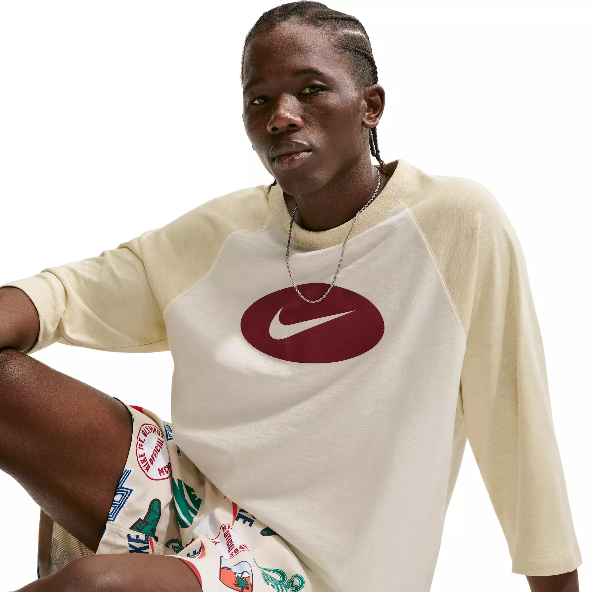 Nike Men's Club 3/4-Sleeve Raglan Top - LT KHAKI/CRIMSON