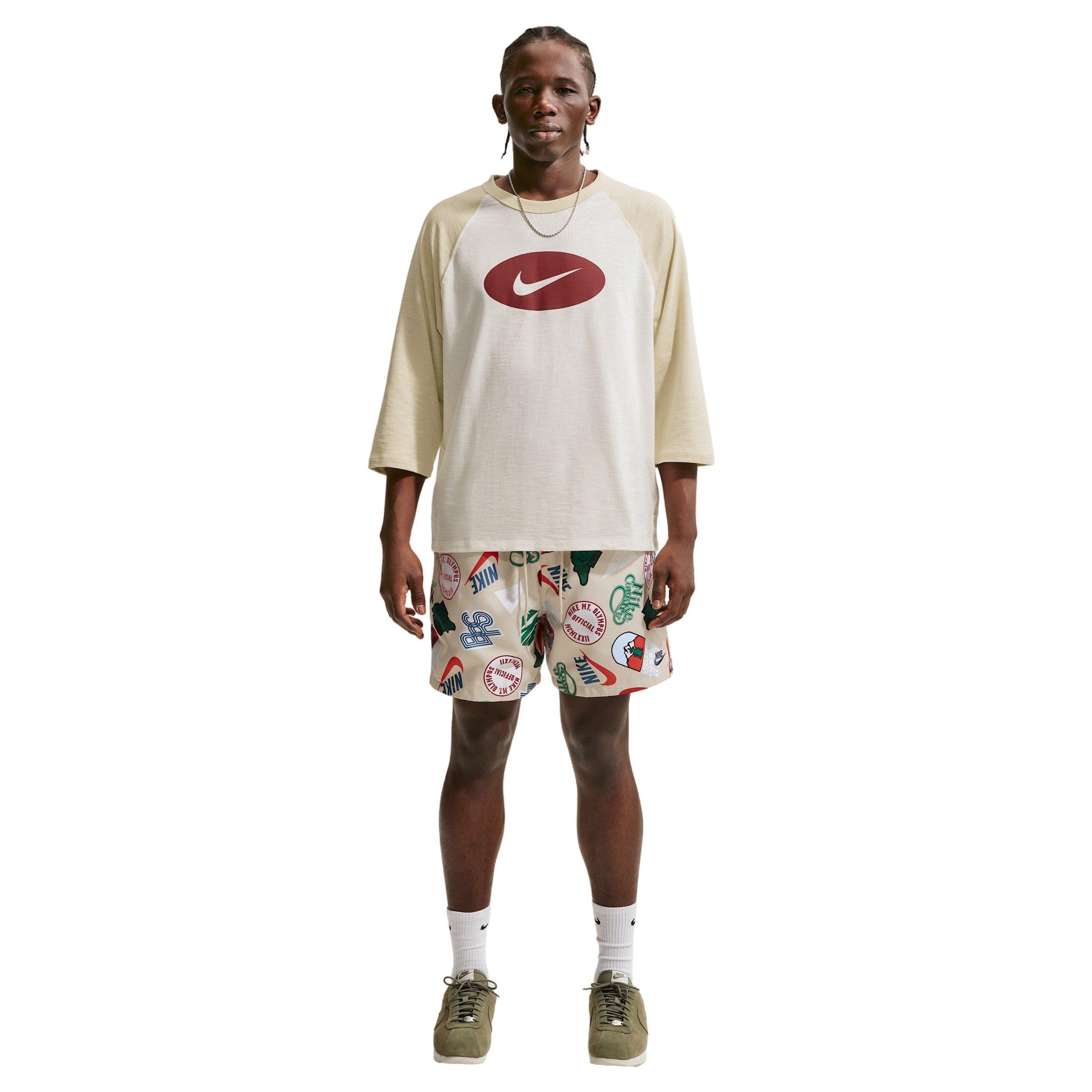 Nike Men's Club 3/4-Sleeve Raglan Top - LT KHAKI/CRIMSON Thumbnail View 4