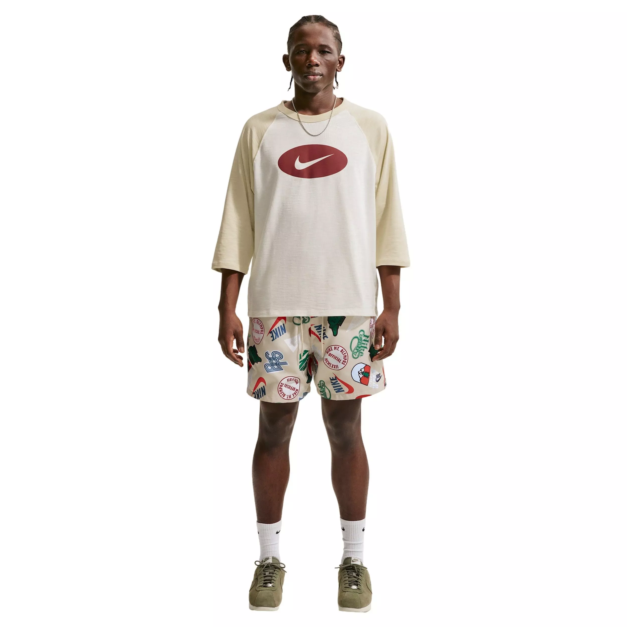 Nike Men's Club 3/4-Sleeve Raglan Top - LT KHAKI/CRIMSON