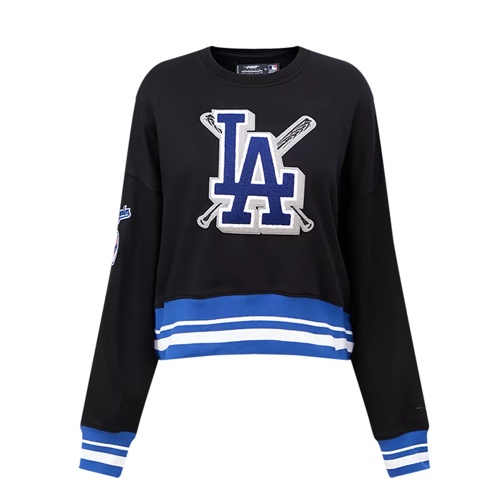 Pro Standard Women's MLB Los Angeles Dodgers Mashup Rib Fleece Crewneck -Black/Blue - BLACK/BLUE