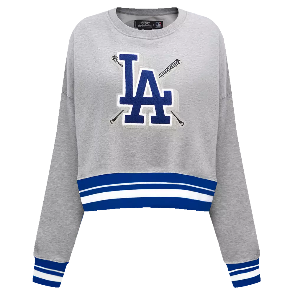 Pro Standard Women's MLB Los Angeles Dodgers Mashup Rib Fleece Crewneck -Grey/Blue - GREY/BLUE