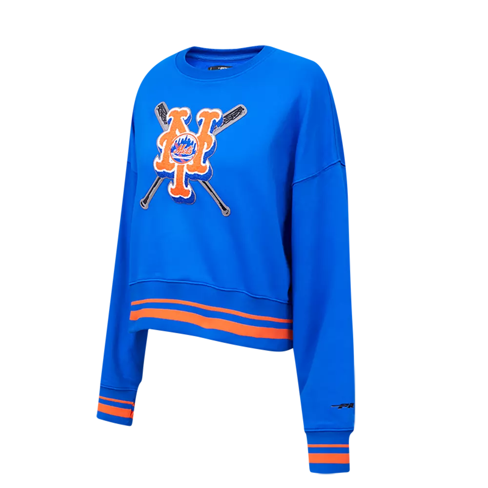 Pro Standard Women's MLB New York Mets Mashup Rib Fleece Crewneck - Royal/Orange - ROYAL/ORANGE
