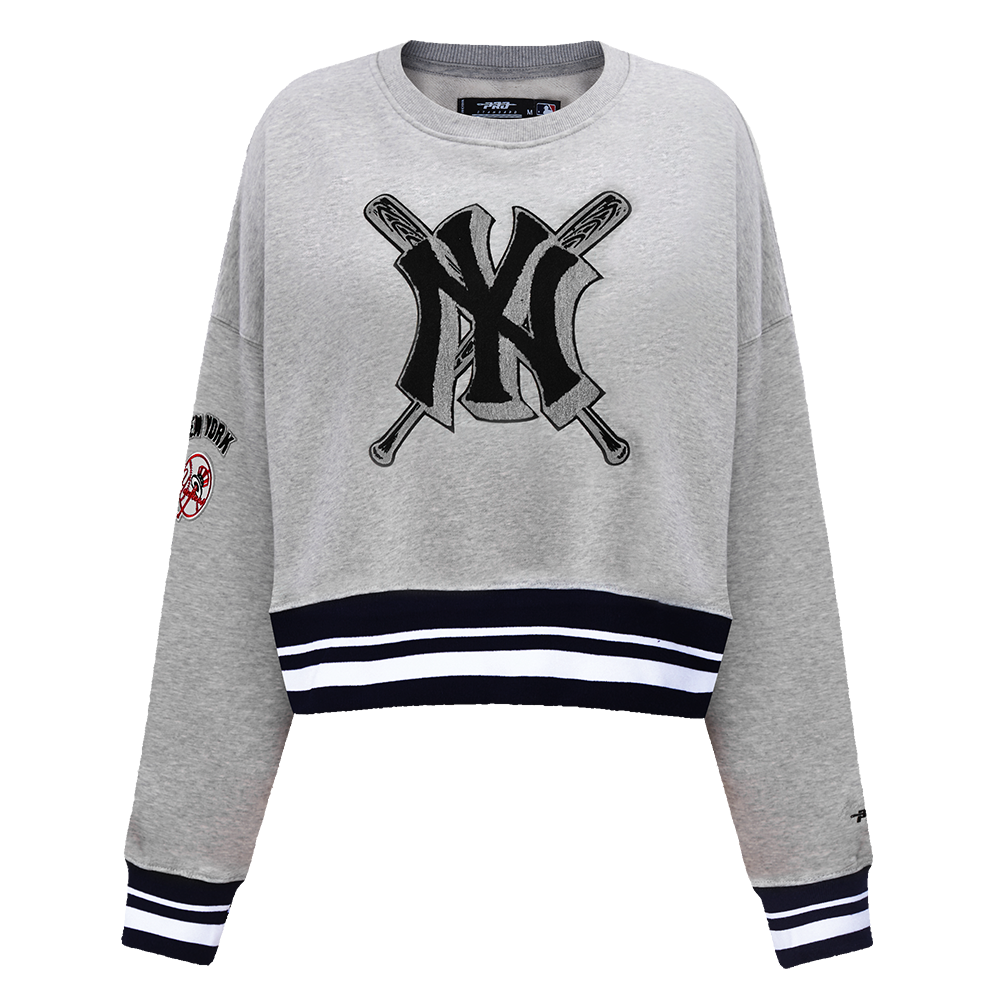 Pro Standard Women's MLB New York Yankees Mashup Rib Fleece Crewneck - Grey/Navy - GREY/NAVY Thumbnail View 1