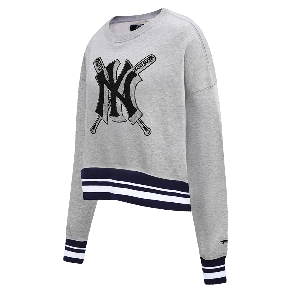 Pro Standard Women's MLB New York Yankees Mashup Rib Fleece Crewneck -Grey/Navy - GREY/NAVY Thumbnail View 3