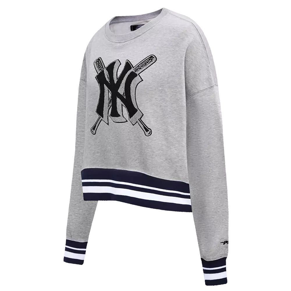 Pro Standard Women's MLB New York Yankees Mashup Rib Fleece Crewneck -Grey/Navy - GREY/NAVY