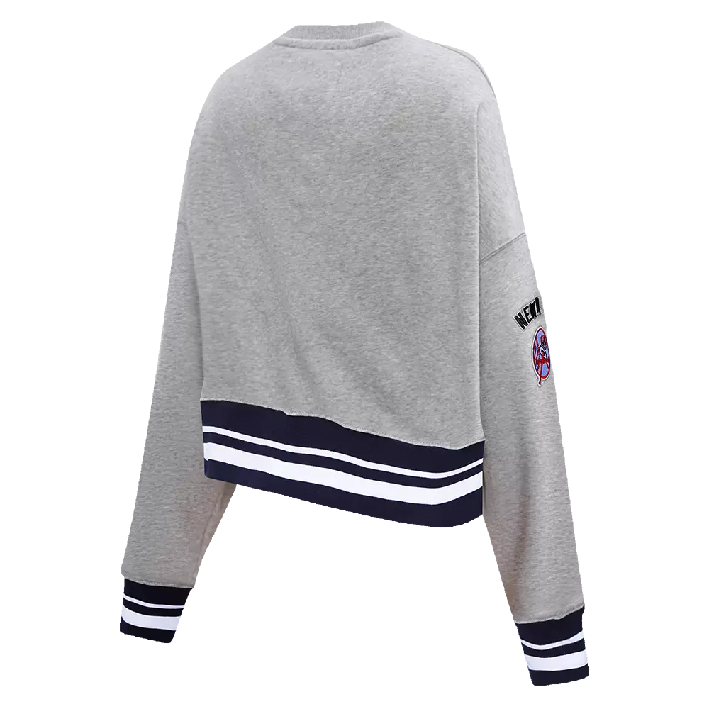 Pro Standard Women's MLB New York Yankees Mashup Rib Fleece Crewneck - Grey/Navy - GREY/NAVY