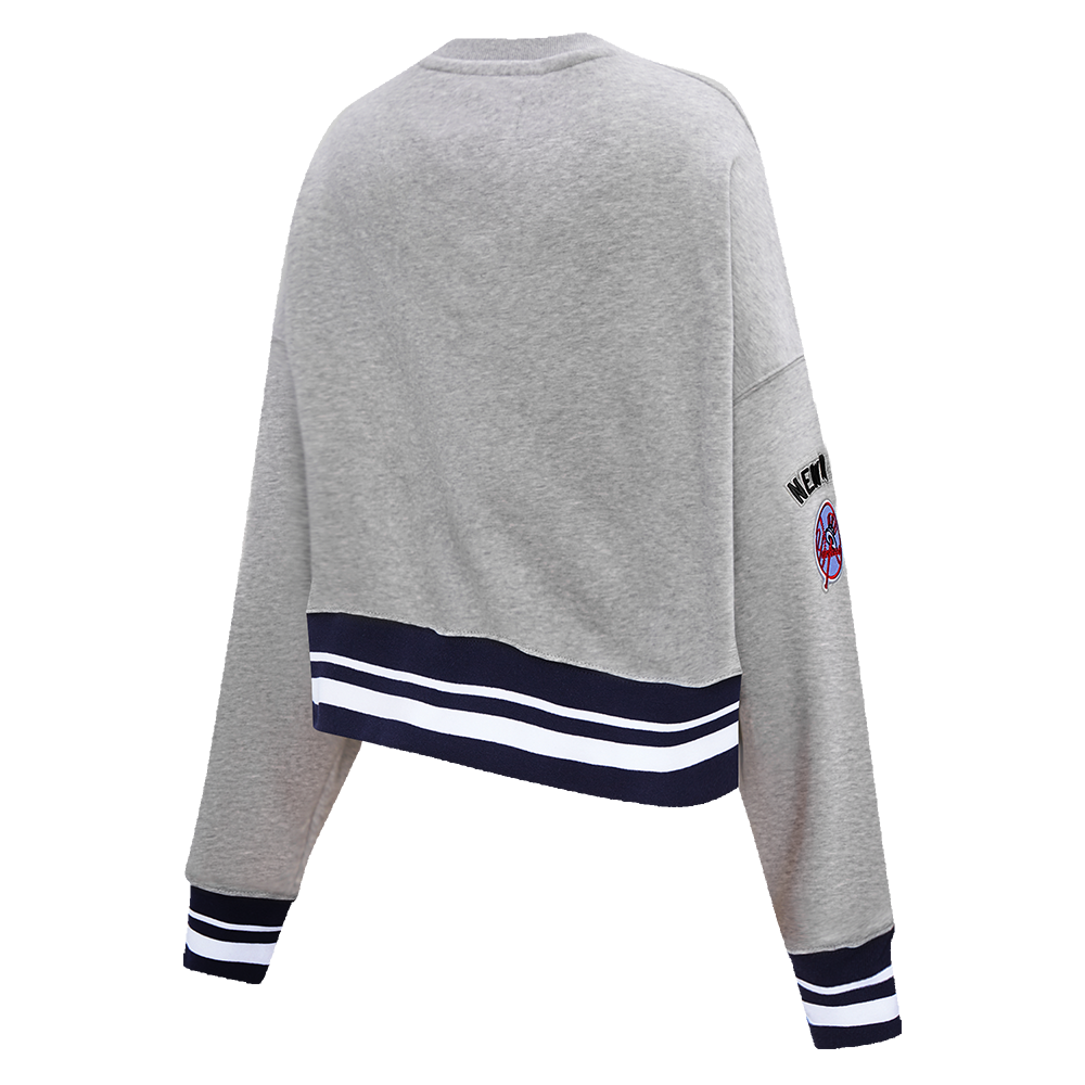 Pro Standard Women's MLB New York Yankees Mashup Rib Fleece Crewneck -Grey/Navy - GREY/NAVY Thumbnail View 4