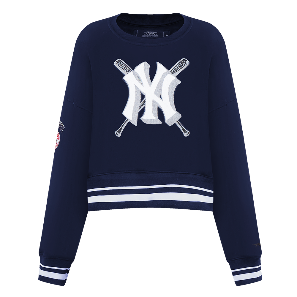 Pro Standard Women's MLB New York Yankees Mashup Rib Fleece Crewneck -Navy - NAVY Thumbnail View 1