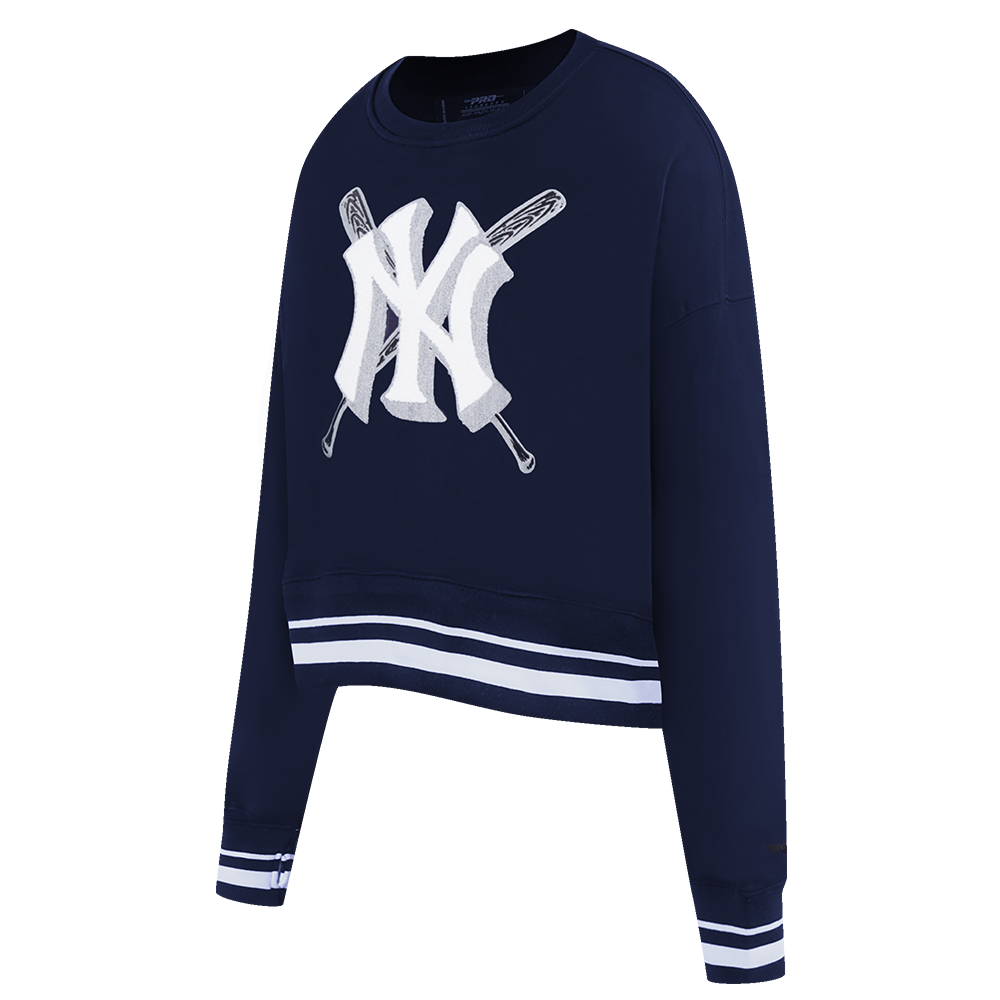 Pro Standard Women's MLB New York Yankees Mashup Rib Fleece Crewneck - Navy - NAVY Thumbnail View 3