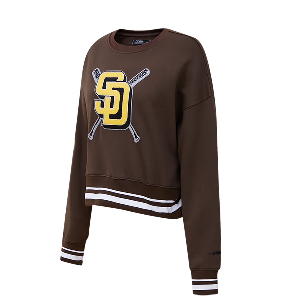 Pro Standard Women's MLB San Diego PadresTEAM Mashup Rib Fleece Crewneck - Brown - BROWN Thumbnail View 3