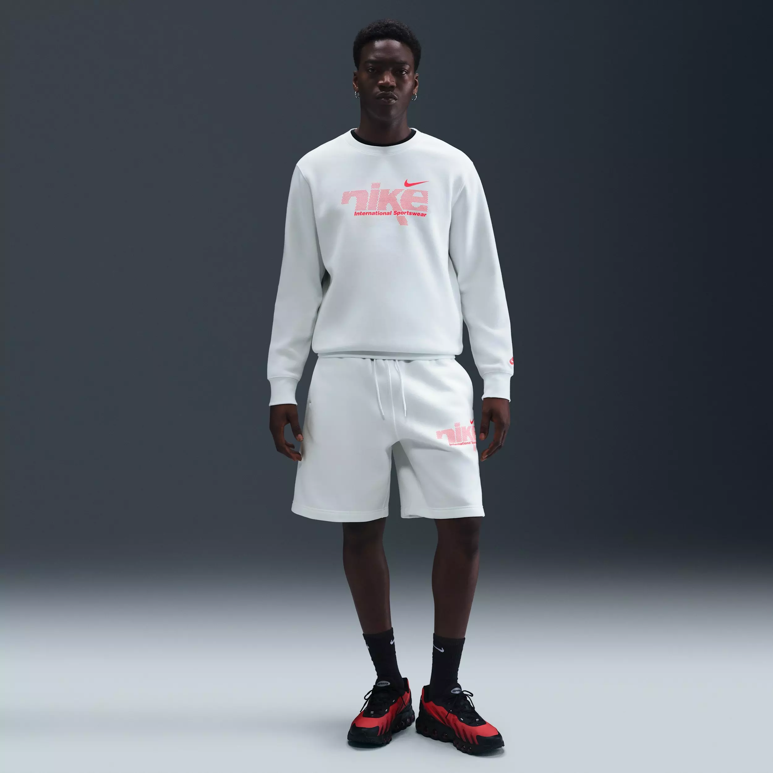 Nike Men's Sportswear Club BB Fleece Swoosh Sport Crew - WHITE