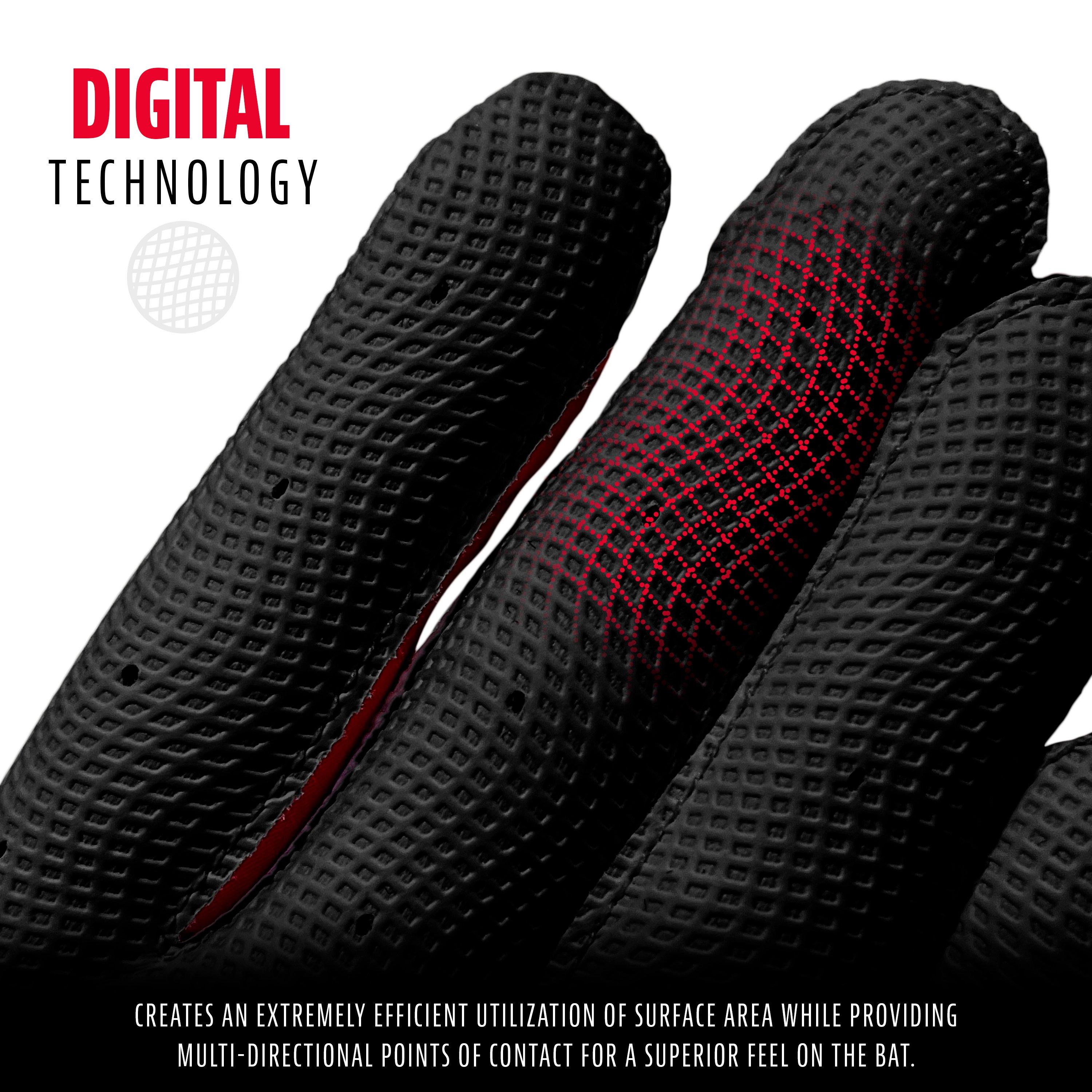 Franklin Adult Digitek Batting Gloves - GREY/BLACK/RED Thumbnail View 4