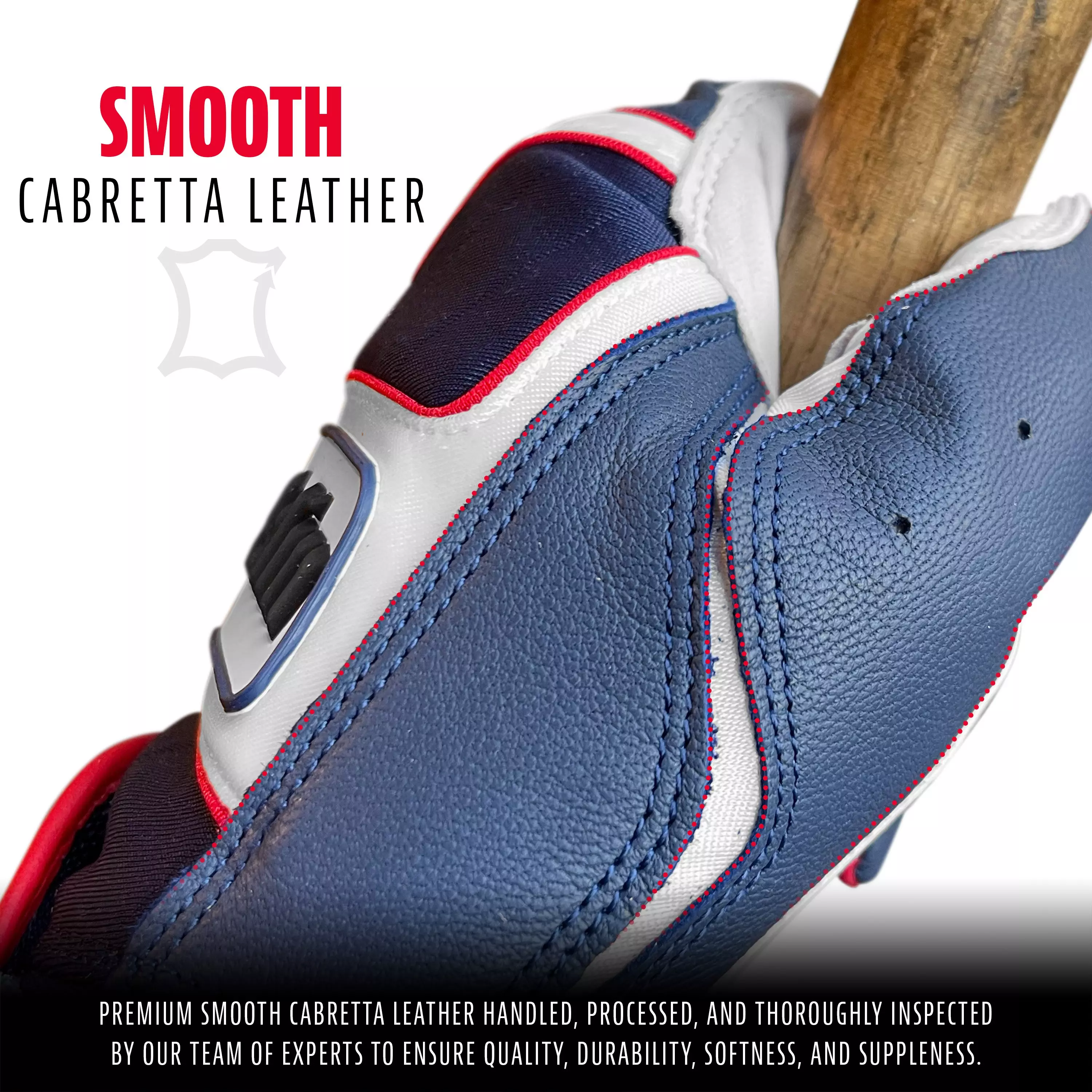 Franklin Youth Powerstrap Batting Gloves - WHITE/NAVY/RED